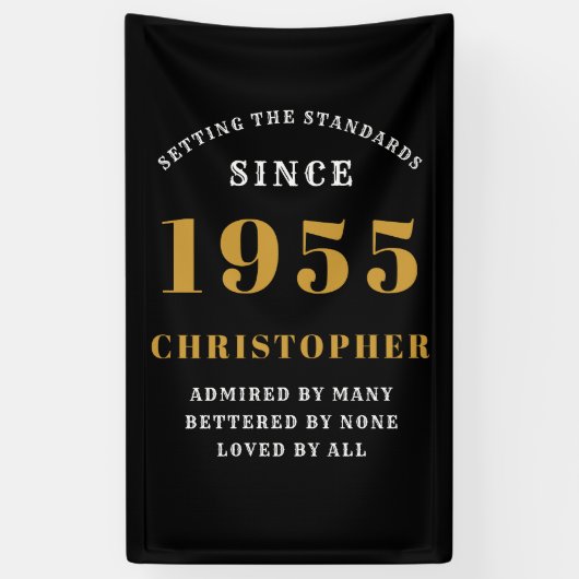 70ste verjaardag Geboren 1955 Naam toevoegen Zwart Spandoek (Verticaal)