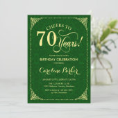 70ste verjaardag - Gouden Groene Damask Kaart (Staand voorkant)