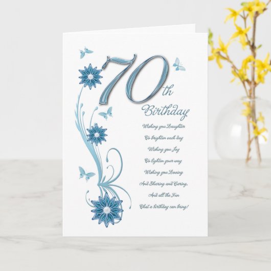 70ste verjaardag in wintertaling met bloemen en kaart (Gele Bloem)