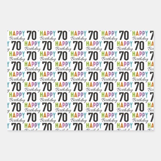 70ste verjaardag Kleurrijk Typografie Wrapping Pap Inpakpapier Vel (Voorkant 2)