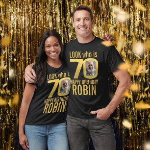 70ste verjaardag look 70 op maat goud foto en naam t-shirt
