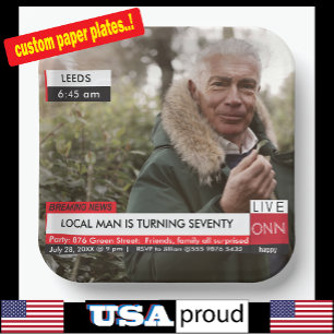 70ste verjaardag Mannen 🎉 Grappig TV Nieuws Fake  Papieren Bordje