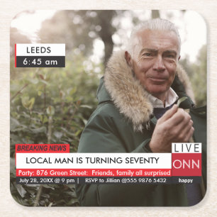 70ste verjaardag Mannen 🎉 Grappig TV Nieuws Fake  Vierkante Kartonnen Onderzetter