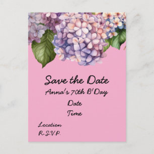 70ste verjaardag met roze hortensia bloemen briefkaart