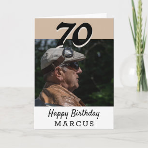 70ste verjaardag modern beige foto gepersonaliseer kaart