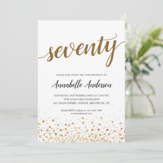 70ste verjaardag Modern Gold Confetti Stippen Scri Kaart (Staand voorkant)