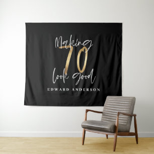 70ste verjaardag modern zwart en goud stijlvol wandkleed