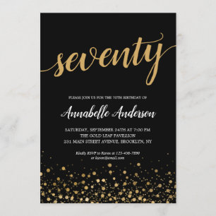70ste verjaardag Modern zwart goud confetti script Kaart