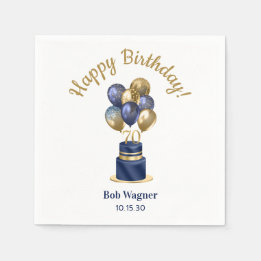 70ste verjaardag Navy Blauwe Ballon Cake Servet