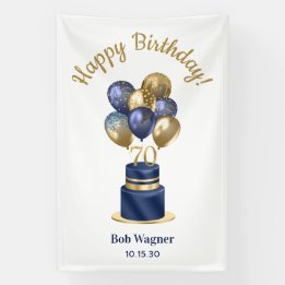 70ste verjaardag Navy Blauwe Ballon Cake Spandoek