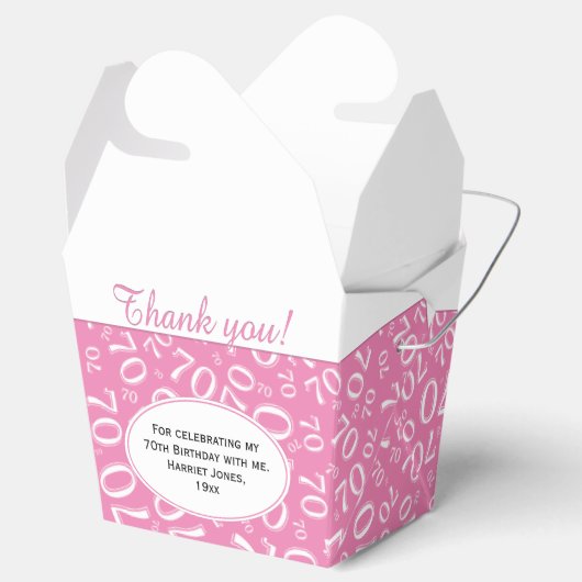 70ste Verjaardag Party Roze/Wit Getal Patroon Bedankdoosjes (Geopend)