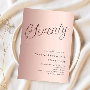 70ste verjaardag roze goud script eenvoudig luxe kaart