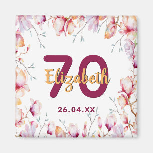 70ste verjaardag roze magnolia bloemstuk save the magneet