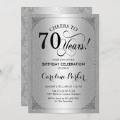 70ste verjaardag - Silver Damask Kaart (Voorkant / Achterkant)