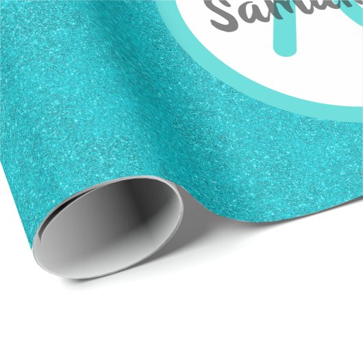 70ste verjaardag turquoise groene glitters diamant cadeaupapier (Rol Hoek)