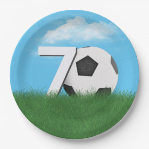 70ste verjaardag Voetbal in Green Grass Papieren Bordje