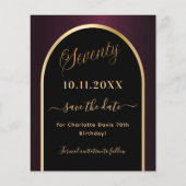 70ste verjaardag zwart bordeauxrood save the date  (Voorkant)