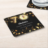 70ste verjaardag zwart gouden sterren foto vierkante kartonnen onderzetter (Schuin)