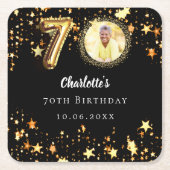 70ste verjaardag zwart gouden sterren foto vierkante kartonnen onderzetter (Voorkant)