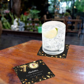 70ste verjaardag zwart gouden sterren foto vierkante kartonnen onderzetter