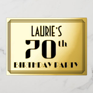 70ste verjaardagsfeest: Art Deco-look “70” en naam Folie Uitnodiging