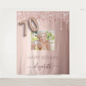 70ste verjaardagsfeest foto roze gouden glitters r wandkleed (Voorkant)