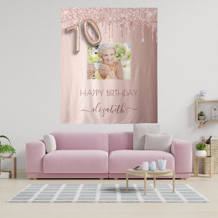 70ste verjaardagsfeest foto roze gouden glitters r wandkleed