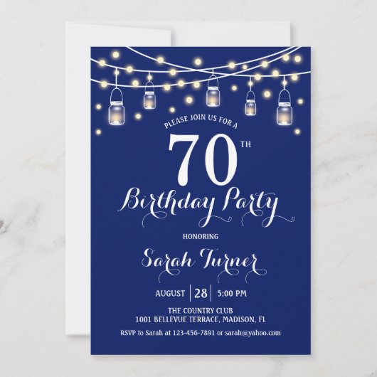 70ste verjaardagsfeestje - Navy Blue Kaart (Voorkant)
