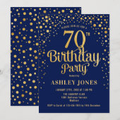 70ste verjaardagsfeestje - Navy & Gold Kaart (Voorkant / Achterkant)