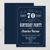 70ste verjaardagsfeestje - Navy White Kaart (Voorkant / Achterkant)