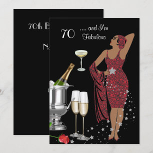 70ste verjaardagsfeestje Retro Diva Art Deco Rood  Kaart