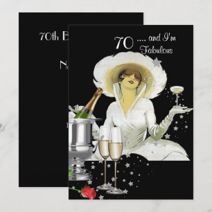 70ste verjaardagsfeestje Retro Diva Art Deco Rood  Kaart