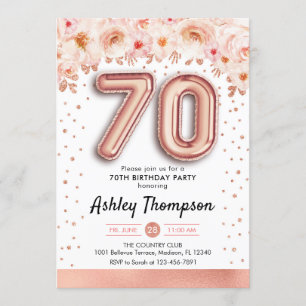 70ste verjaardagsfeestje - Roos gouden ballonnen Kaart