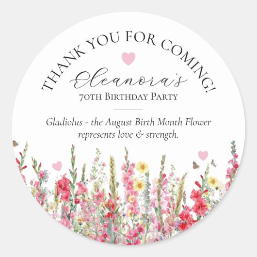 70th Birthday August Birth Flower Custom Favor Ronde Sticker (Voorkant)