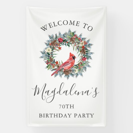 70th Birthday Banner Red Cardinal Custom Welcome (Verticaal)
