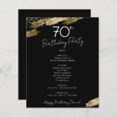 70th Birthday Black and Gold Party Menu Flyer (Voorkant / Achterkant)