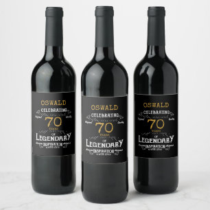 70th Birthday Black Gold Legendary Funny Wine Labe Wijn Etiket