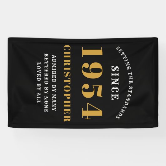70th Birthday Born 1954 Naam toevoegen Zwart Goud Spandoek (Horizontaal)