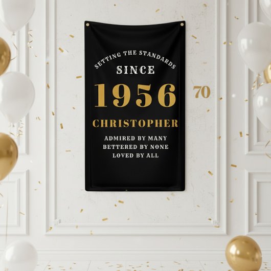 70th Birthday Born 1956 Add Name Black Gold Spandoek