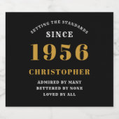 70th Birthday Born 1956 Add Name Black Gold Sparkling Wijnetiket (Enkel label)