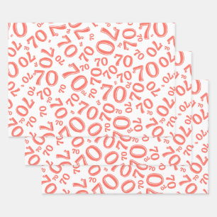 70th Birthday Coral & White Number Pattern 70 Wrap Inpakpapier Vel
