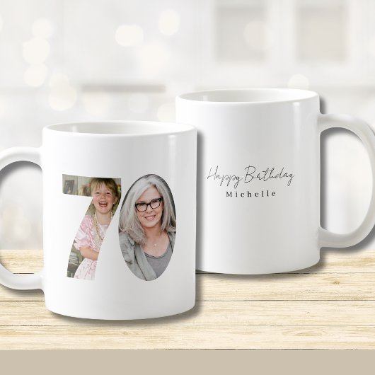 70th Birthday Custom Two Photo Coffee Mug