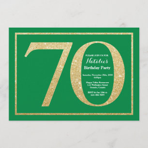 70th Birthday Green en Gold Glitter Kaart