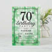 70th Birthday Invitation Green Glitter Kaart (Staand voorkant)