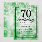 70th Birthday Invitation Green Glitter Kaart (Voorkant / Achterkant)