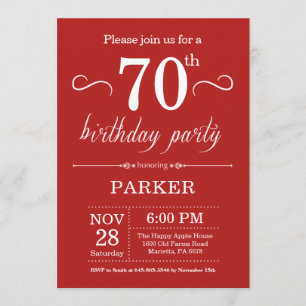 70th Birthday Invitation Red Kaart
