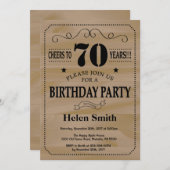 70th Birthday Invitation Rustic Wood Kaart (Voorkant / Achterkant)