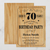 70th Birthday Invitation Rustic Wood Kaart (Voorkant / Achterkant)