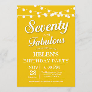 70th Birthday Invitation Yellow Fabulous Kaart