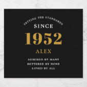 70th Birthday Name 1952 Black Elegant Chic Bier Etiket (Enkel label)